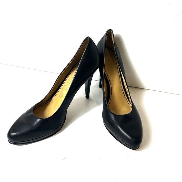 Nine West Women Sz 9M Classic Black Leather Pump Stiletto Heels Platform Slip On - Picture 4 of 11